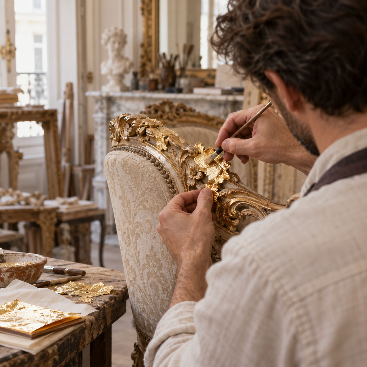 Restauration et dorure sur meuble ancien à Paris 4ème et en Île-de-France